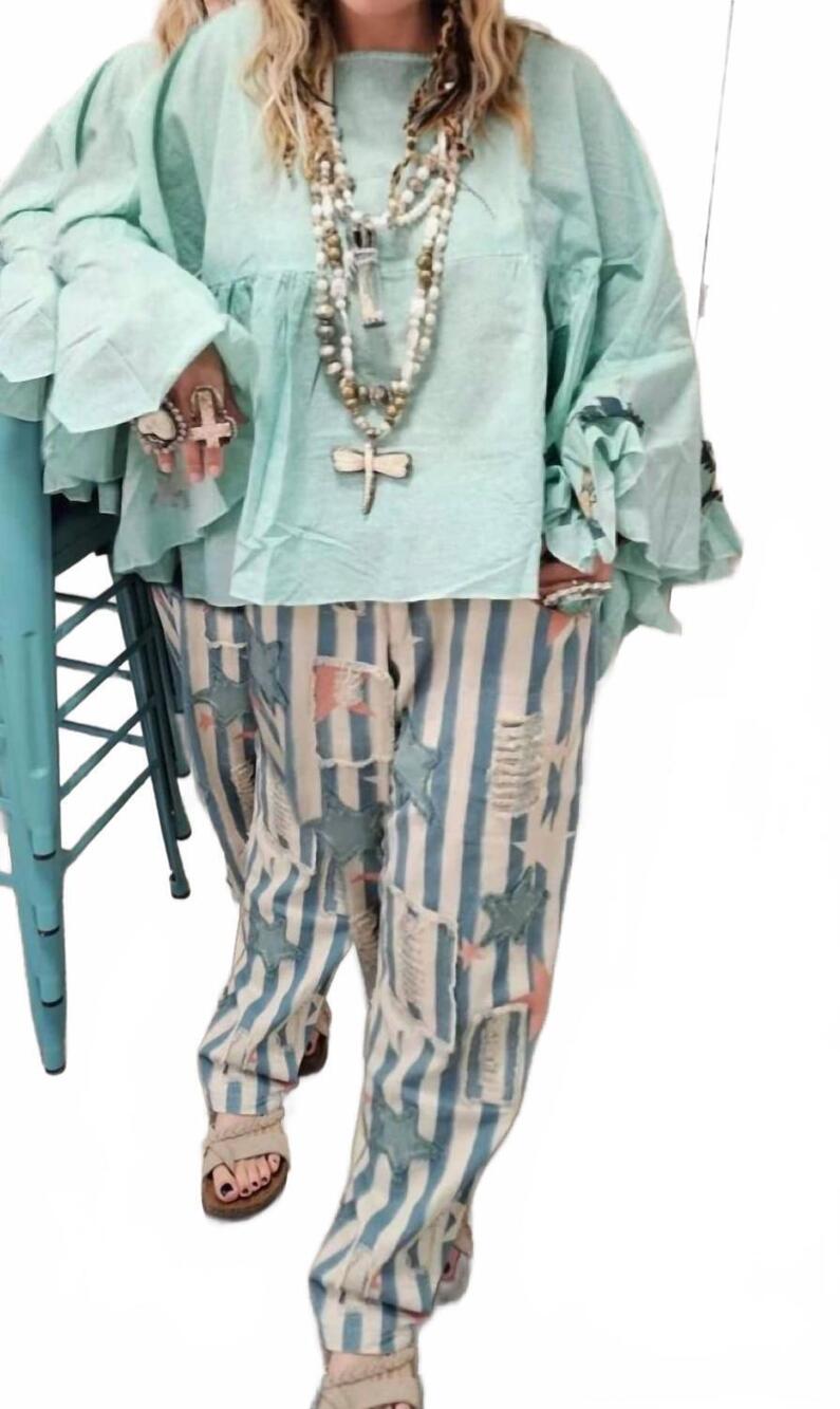NEW A RARE BIRD stars & stripes pants in blue stripe